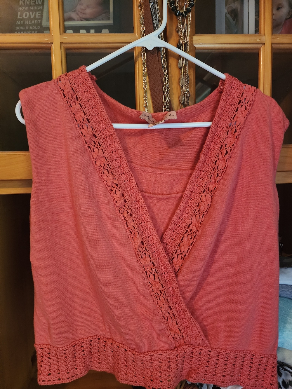 Crochet Trim Coral Sleeveless Top